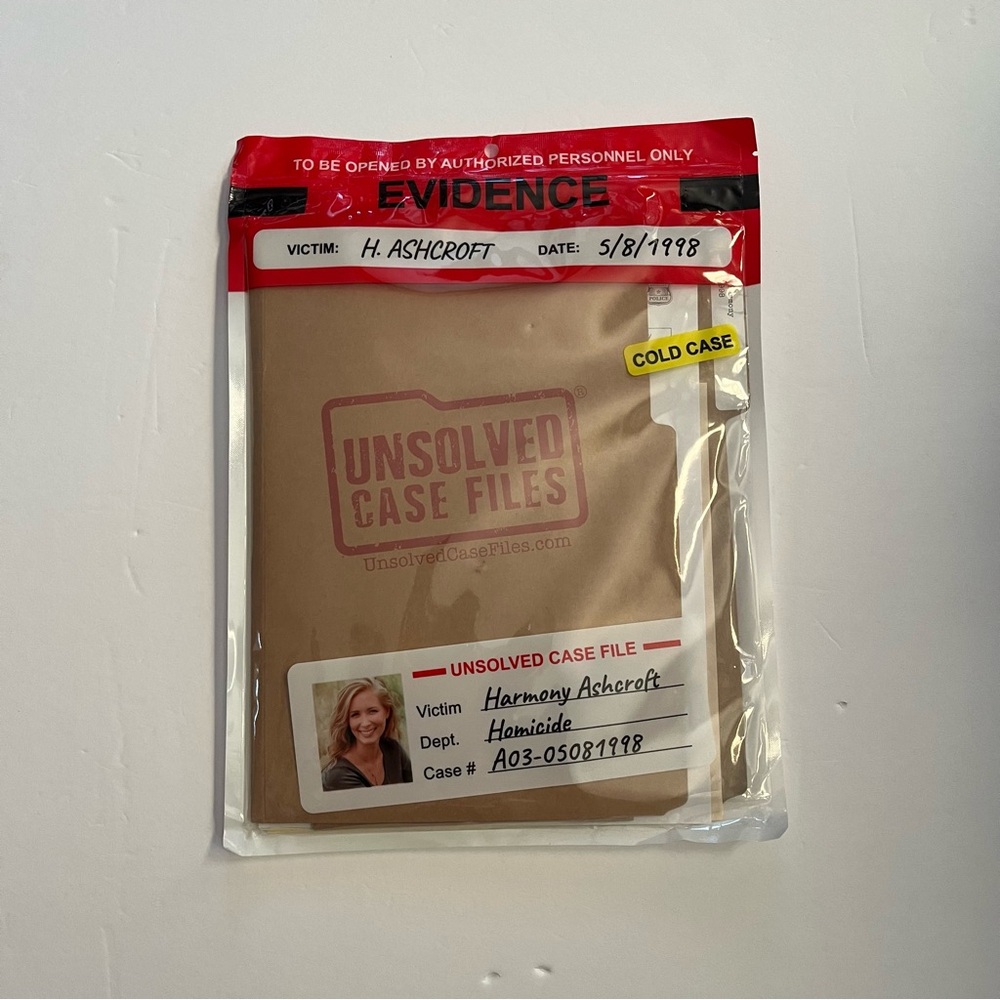 Unsolved Case Files Cold Case H. Ashcroft 5/8/1998 Murder Mystery Game NWT